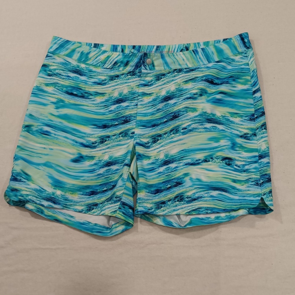 Reel Legends Womens 7" Geometric Wave Print Fish Swim Board Shorts -‎ 18W